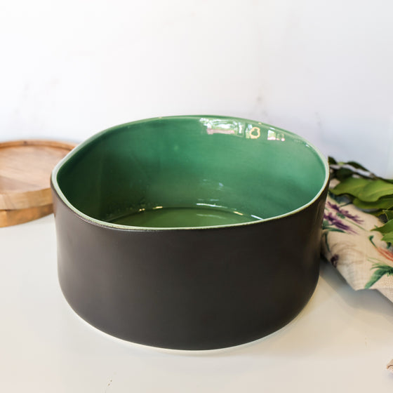 Urban Tall Serving Bowl | Jade Green & Coal