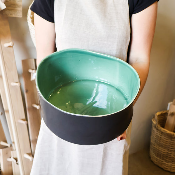 Urban Tall Serving Bowl | Jade Green & Coal